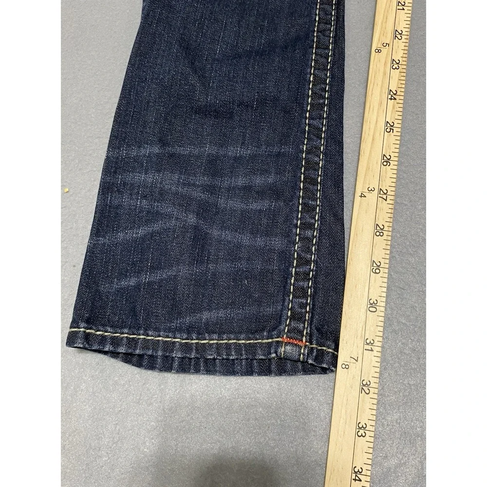 True Religion Straight Flap Earthworm Big T Indigo Heart Dark Wash Jeans Size 27